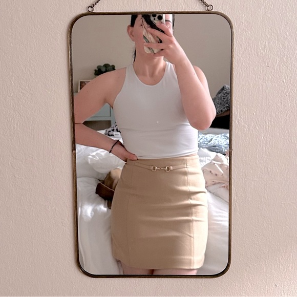 Preppy Tan Skirt with Buckle Accent - Picture 2 of 7